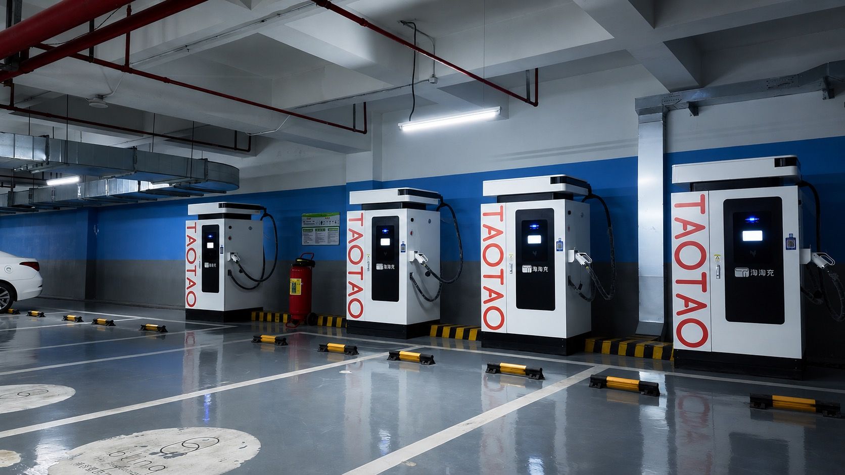Storage-integrated fast chargers in an underground car park